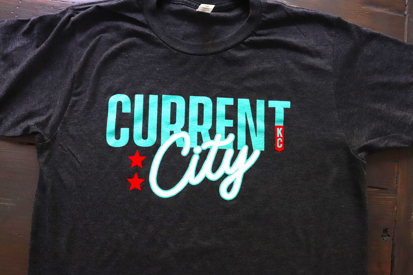 Current City Heather Black with Teal Print