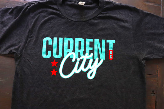 Current City Heather Black with Teal Print