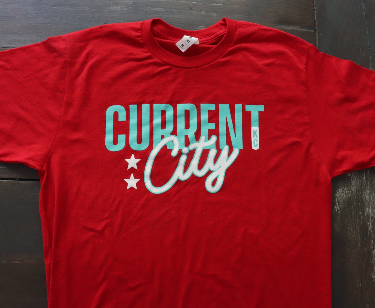 Current City Red with Teal Print