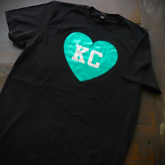 Teal Heart with white KC