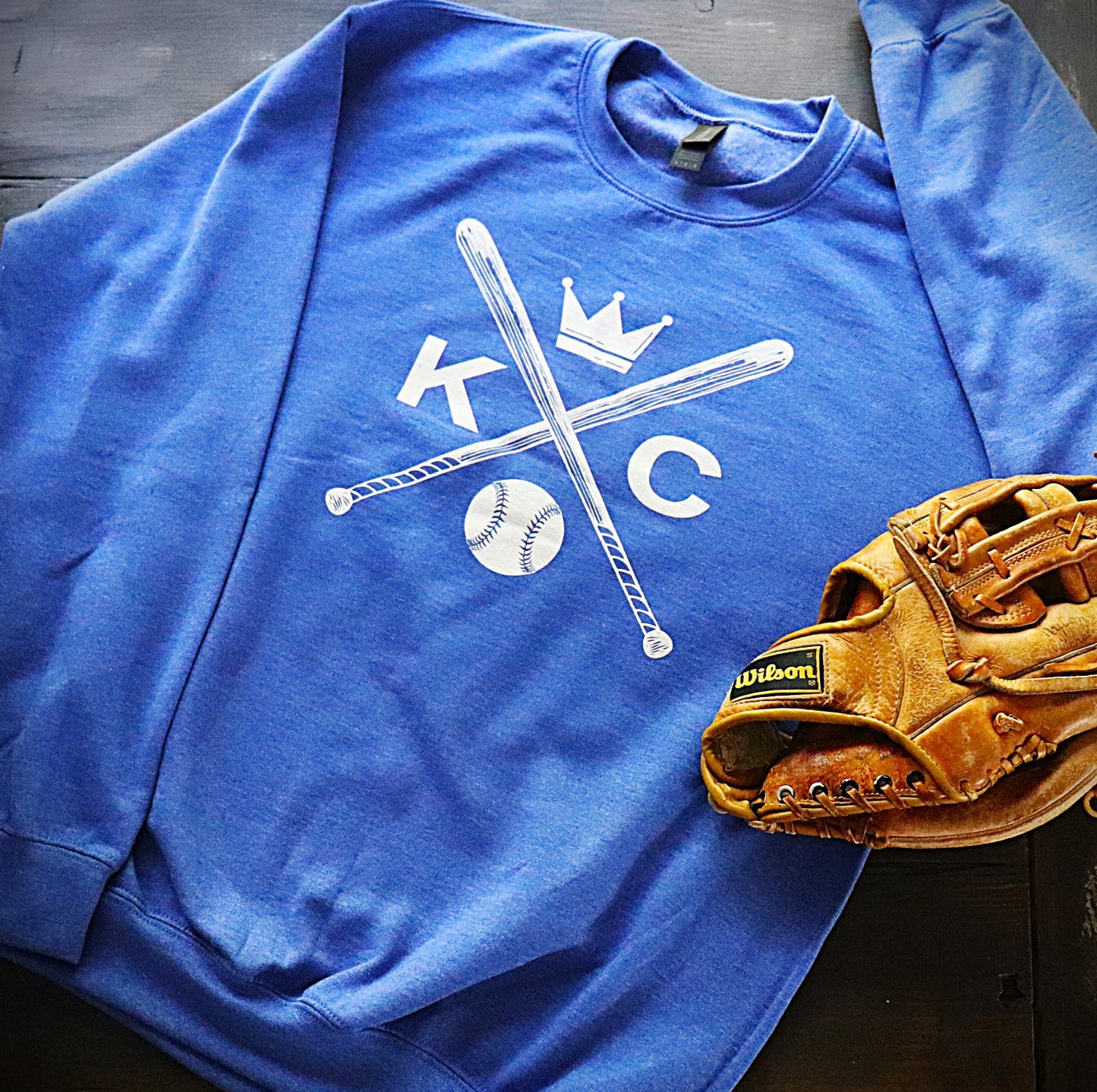 KC Baseball Crossed Bats Crew Neck Sweatshirt