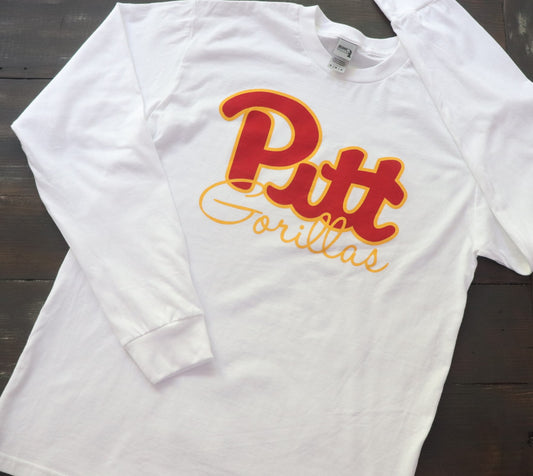 Pitt State Gorilla Script White Long Sleeve