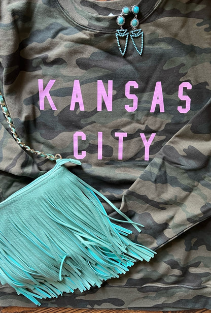 Kansas City Camo Sweatshirt with PINK INK