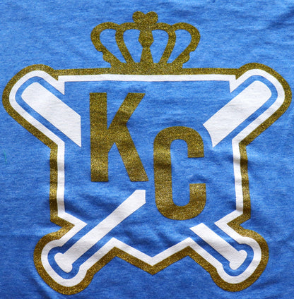 GLITTER  Crown and Crossed Bats Crew Neck T-Shirt