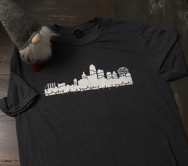 Kansas City Skyline with Christmas Lights Short Sleeve Dark Gray