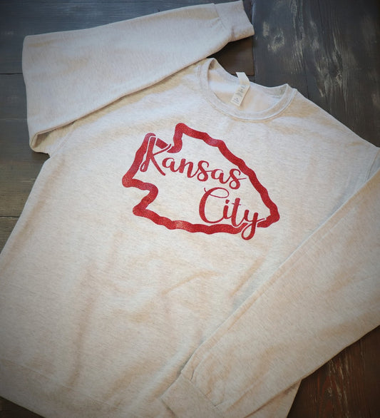 Glitter Kansas City Arrowhead Crew Neck