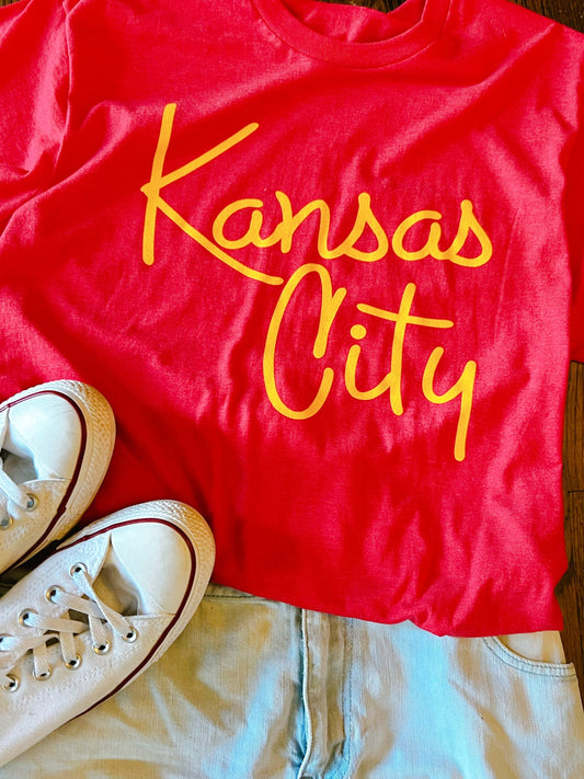 Kansas City Script Font on Red