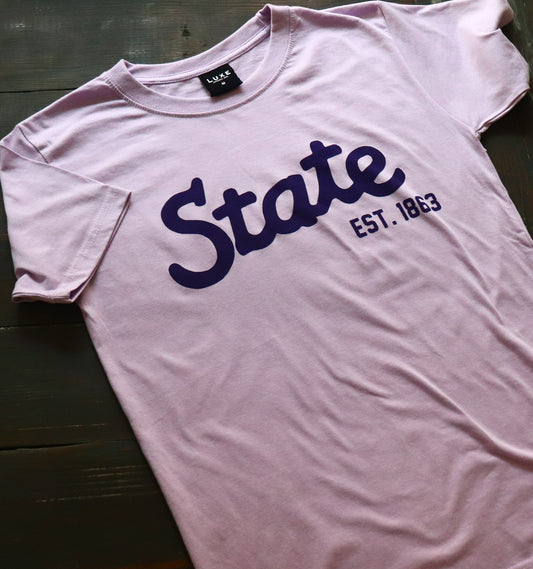 K-State Lavender Crew Neck State Short Sleeve T-shirt